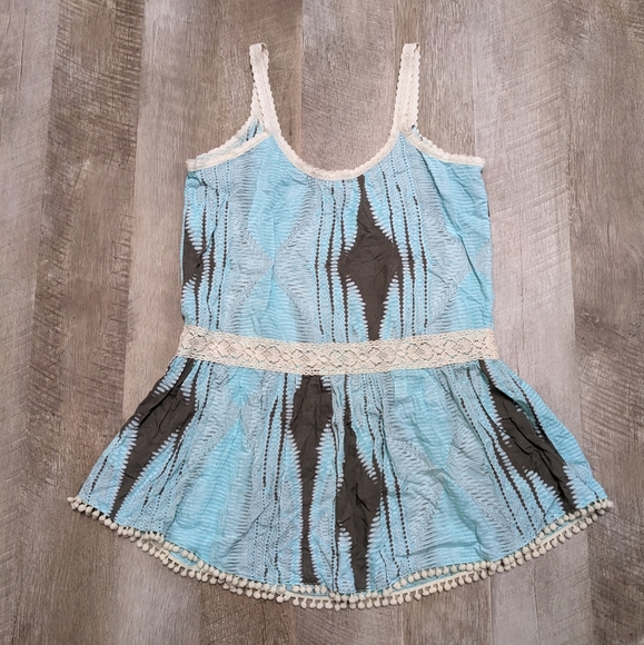 Umgee Turquoise Sleeveless Top Pom pom hemline - Picture 4 of 9